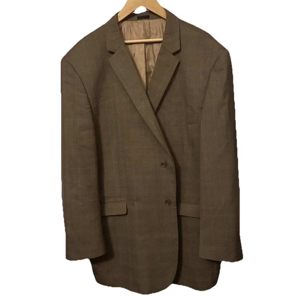 Stacy Adams Blazer Men's 52L Gold Plaid 3 Button 4 Button Sleeve Polyester Rayon